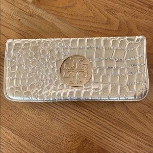 TORY BURCH Gold Croc embossed leather CLUTCH/purse